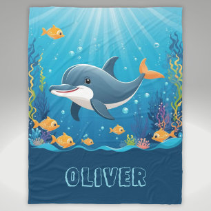 Cute Dolphin Watercolor Personalised Fleece Blanket