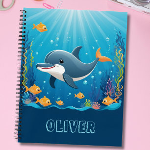 Cute Dolphin Watercolor Personalised Notebook