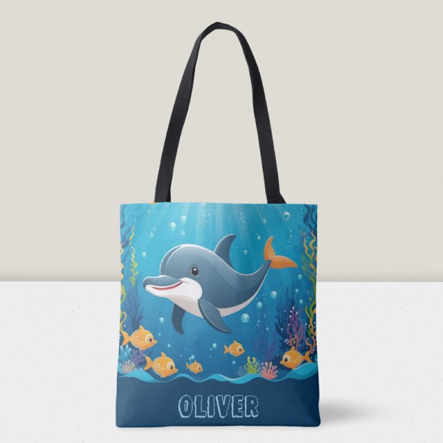  Cute Dolphin Watercolor Personalised Tote Bag (Creator Uploaded)