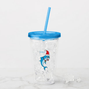 Cute dolphin with Santa hat cartoon Acrylic Tumbler
