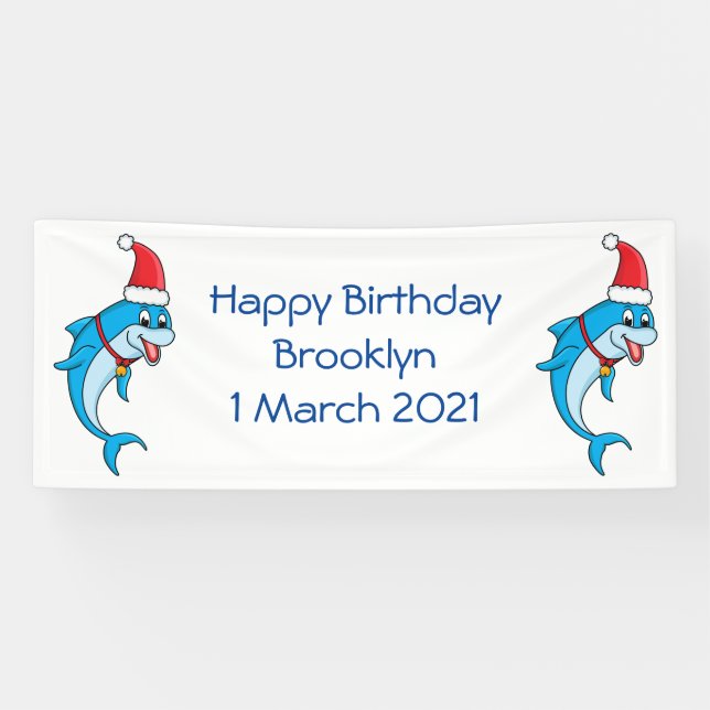 Cute dolphin with Santa hat cartoon Banner (Horizontal)
