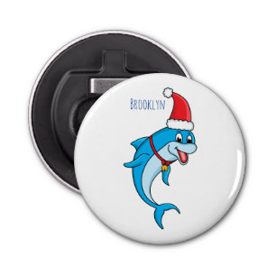 Cute dolphin with Santa hat cartoon Bottle Opener
