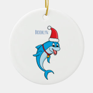 Cute dolphin with Santa hat cartoon Ceramic Ornament