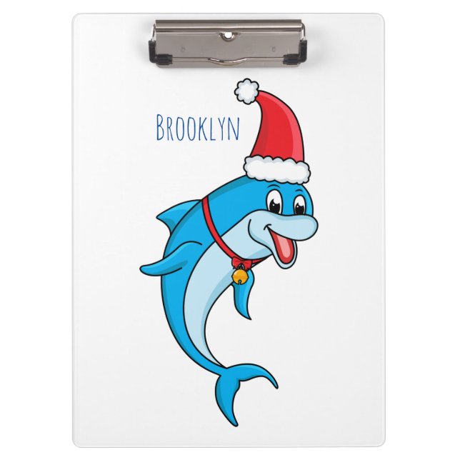 Cute dolphin with Santa hat cartoon Clipboard (Front)