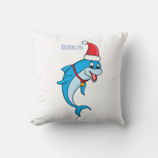 Cute dolphin with Santa hat cartoon Cushion (Front)