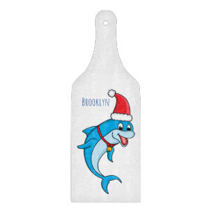 Cute dolphin with Santa hat cartoon Cutting Board