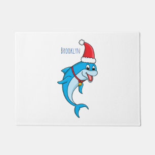 Cute dolphin with Santa hat cartoon Doormat