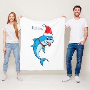 Cute dolphin with Santa hat cartoon Fleece Blanket