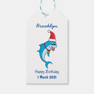 Cute dolphin with Santa hat cartoon Gift Tags