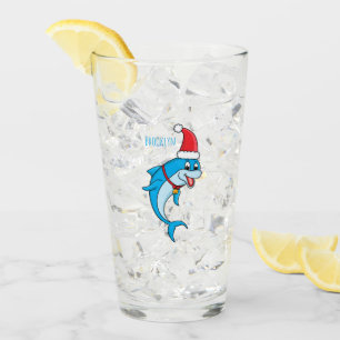Cute dolphin with Santa hat cartoon Glass