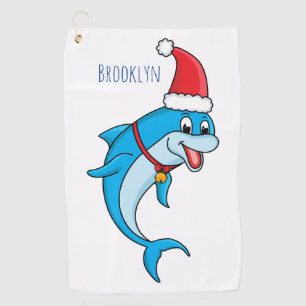 Cute dolphin with Santa hat cartoon Golf Towel