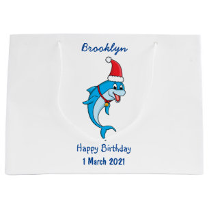 Cute dolphin with Santa hat cartoon Large Gift Bag