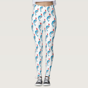 Cute dolphin with Santa hat cartoon Leggings
