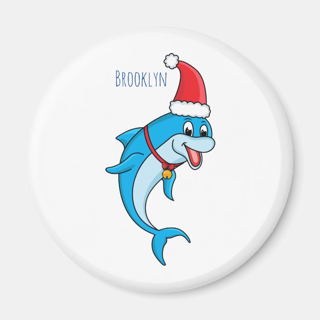 Cute dolphin with Santa hat cartoon Magnet (Front)