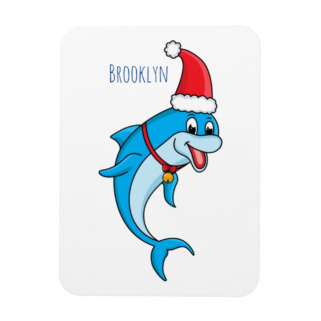 Cute dolphin with Santa hat cartoon Magnet (Vertical)