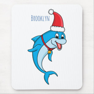 Cute dolphin with Santa hat cartoon Mouse Pad
