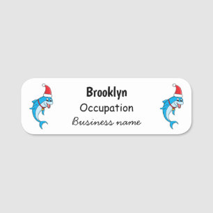 Cute dolphin with Santa hat cartoon Name Tag