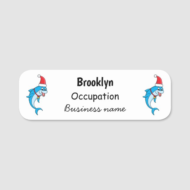 Cute dolphin with Santa hat cartoon Name Tag (Front)