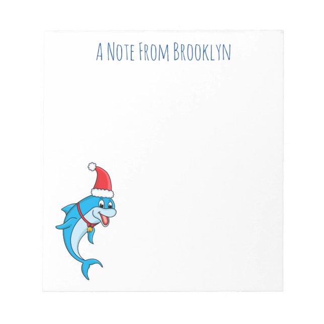 Cute dolphin with Santa hat cartoon Notepad (Front)