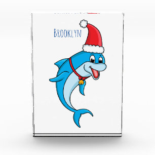 Cute dolphin with Santa hat cartoon Photo Block