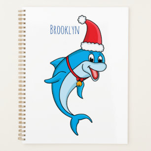 Cute dolphin with Santa hat cartoon Planner