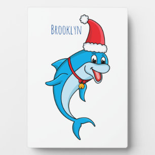 Cute dolphin with Santa hat cartoon Plaque