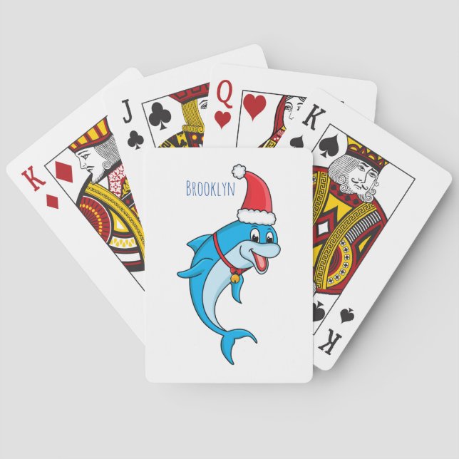 Cute dolphin with Santa hat cartoon Playing Cards (Back)