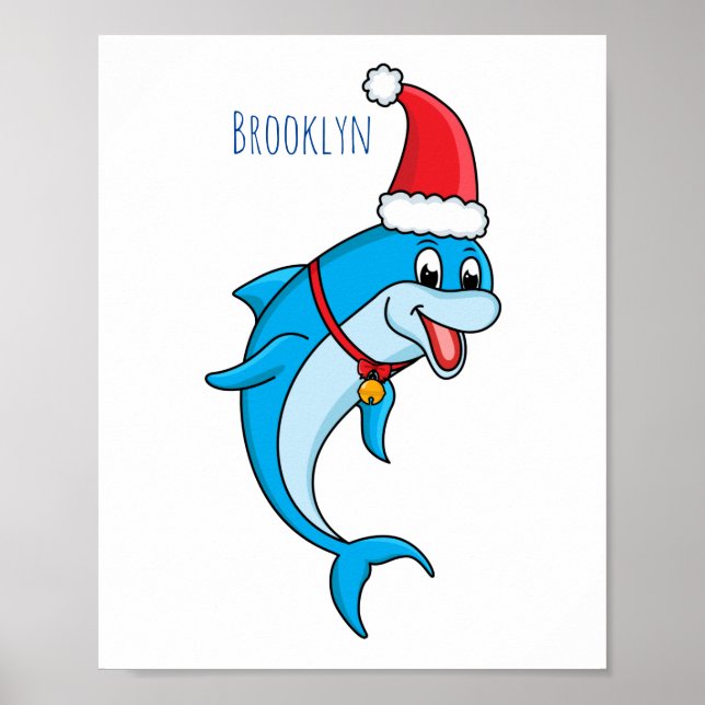 Cute dolphin with Santa hat cartoon Poster (Front)