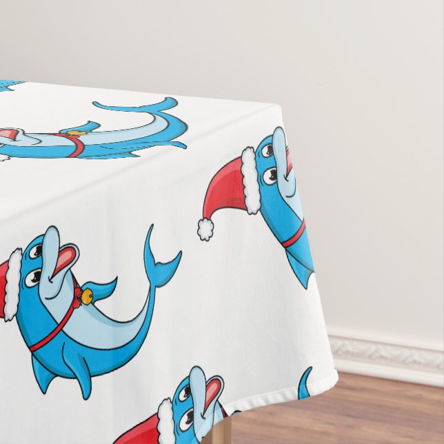 Cute dolphin with Santa hat cartoon Tablecloth (In Situ)