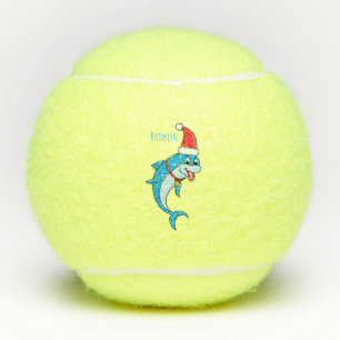 Cute dolphin with Santa hat cartoon Tennis Balls