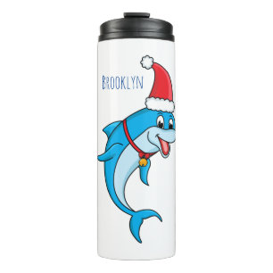 Cute dolphin with Santa hat cartoon Thermal Tumbler