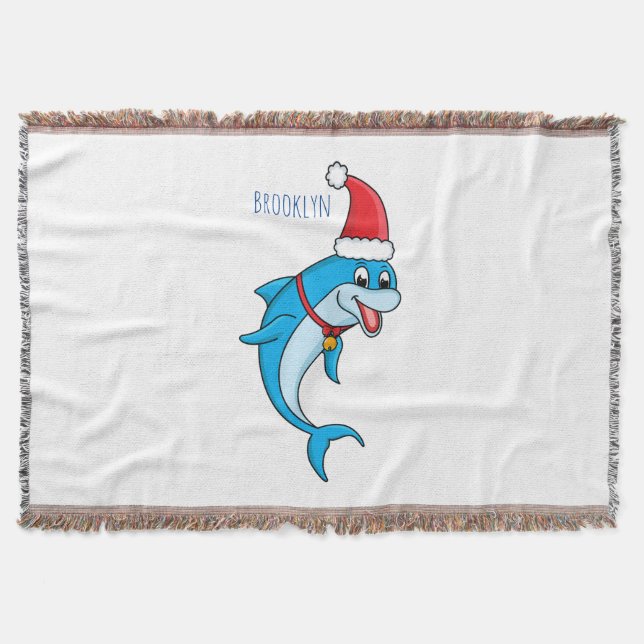 Cute dolphin with Santa hat cartoon Throw Blanket (Front)