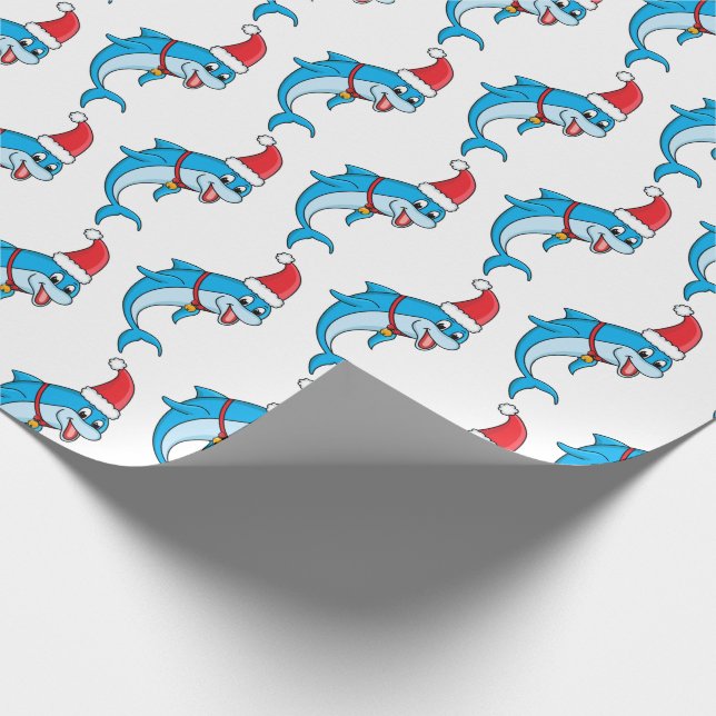 Cute dolphin with Santa hat cartoon Wrapping Paper (Corner)