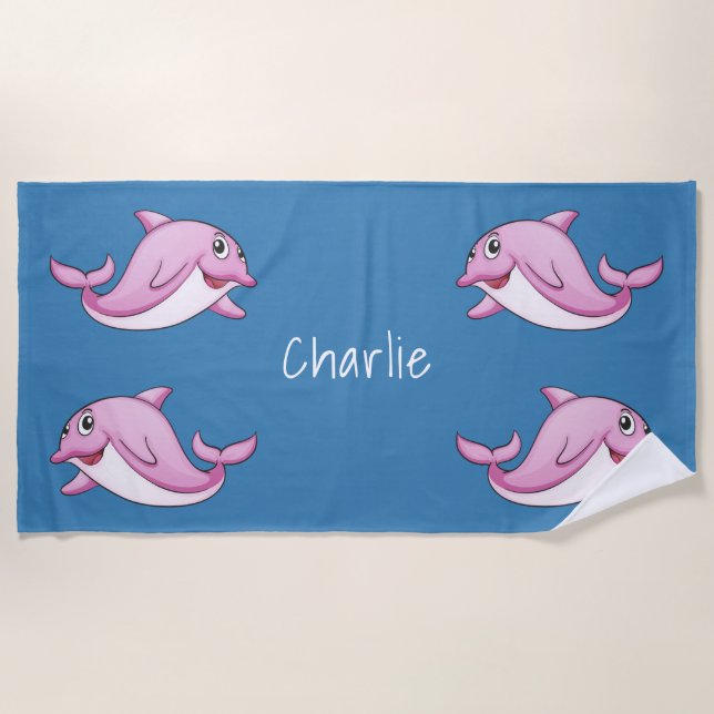 Cute Dolphins custom name beach towel (Front)