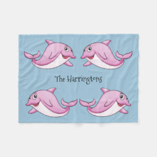 Cute Dolphins custom name fleece blanket