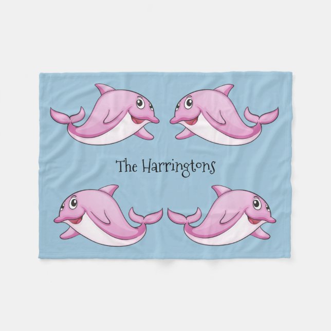 Cute Dolphins custom name fleece blanket (Front (Horizontal))