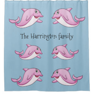 Cute Dolphins custom name shower curtain