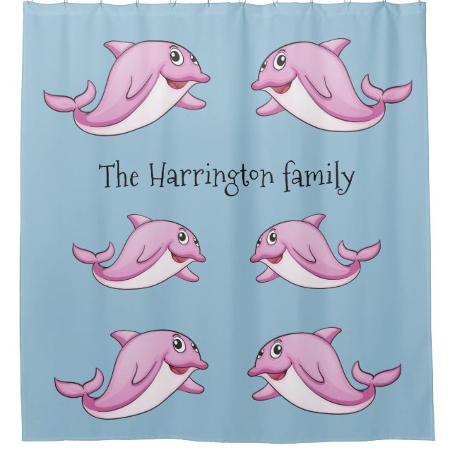 Cute Dolphins custom name shower curtain (Front)