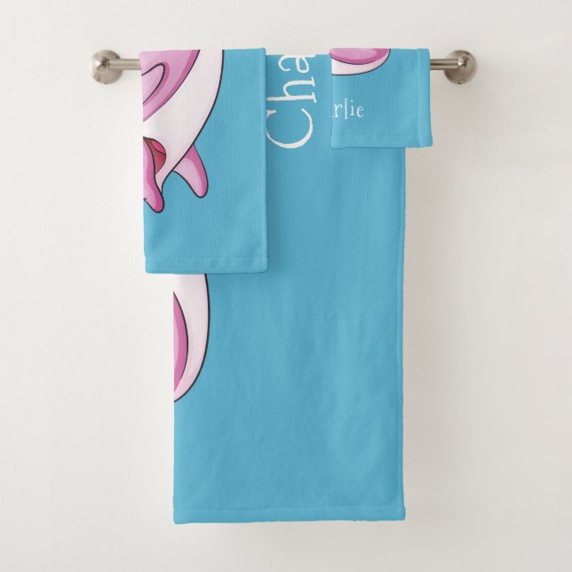Cute Dolphins custom name towel set (Insitu)