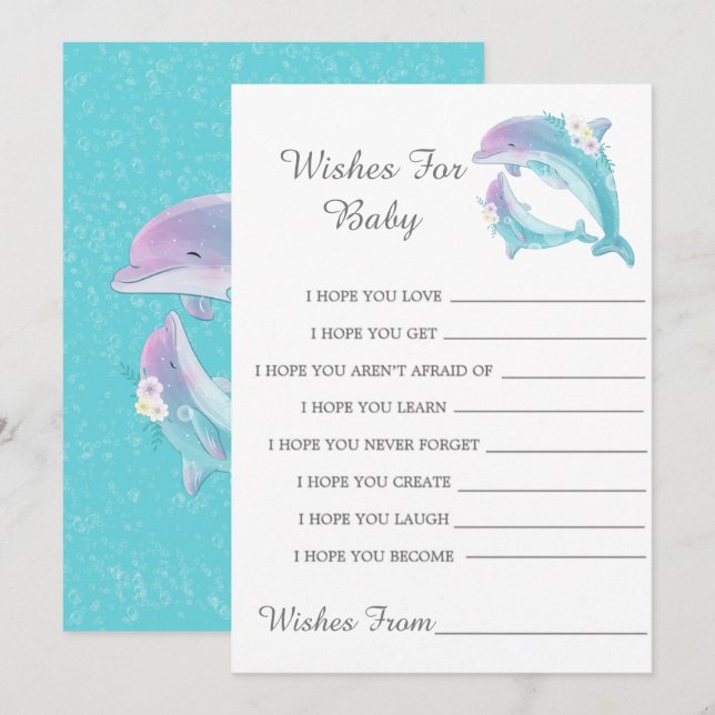 Cute Dolphins Girl Wishes For Baby Card (Front/Back)