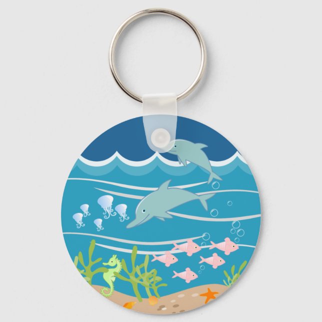 Cute dolphins playing under the sea key ring (Front)