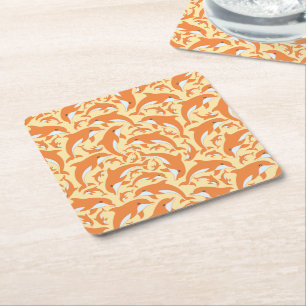 Cute Dolphins Square Paper Coaster