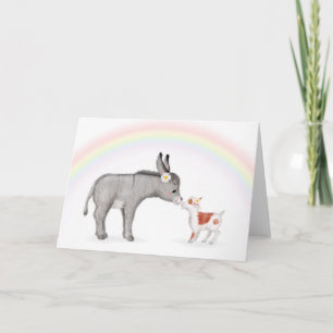 Cute donkey and goat blank card