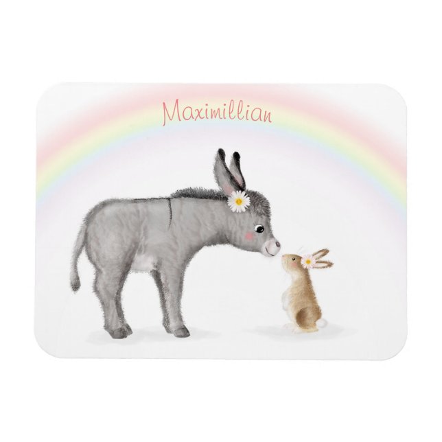 Cute donkey and rabbit personalised fridge magnet (Horizontal)