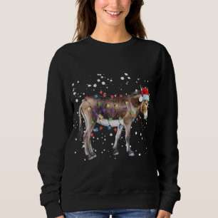 Cute Donkey Christmas Lights Xmas Santa Hat Pajama Sweatshirt