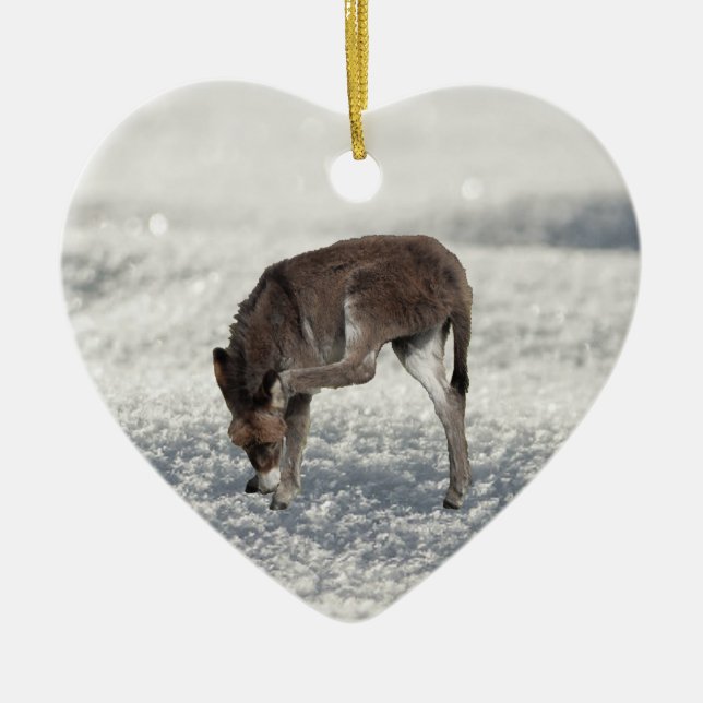 Cute Donkey Christmas Snow Ceramic Ornament (Front)
