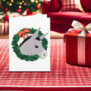 Cute Donkey Christmas Wreath Folded Holiday Card
