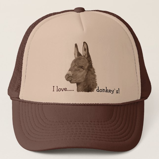 Cute donkey drawing realist animal art hat (Front)