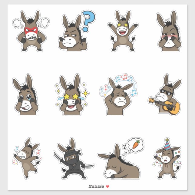 Cute Donkey Emoji Sticker Pack (Sheet)