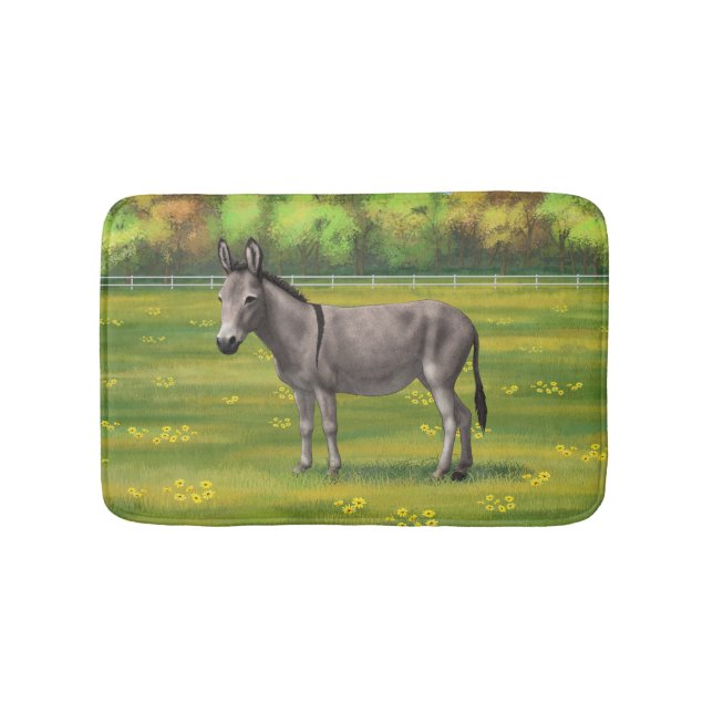 Cute Donkey Grey Burro In Pasture Bath Mat (Front)